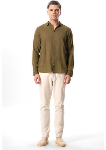 Uzun Kol Poplin Akdeniz Erkek Gömlek Toprak Tprk