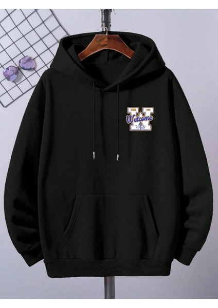 Erkek Siyah Sırt Welcome Baskılı Kapüşonlu Sweatshirt fiyatları