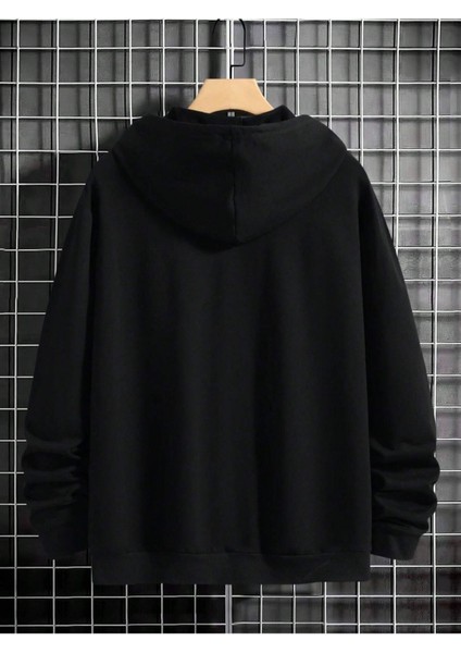 Erkek Siyah Yosemite Baskılı Kapüşonlu Sweatshirt