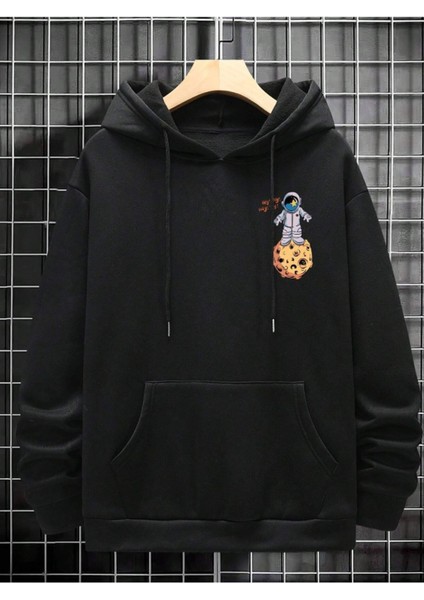 Erkek Siyah Sırt Uzay Baskılı Oversize Kapşonlu Sweatshirt fiyatları