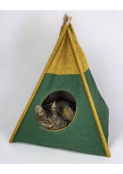 Tepee Seventeen Kedi Evi, Kedi Barınağı, Kedi Çadırı, Minderli Kedi Yatağı Standart