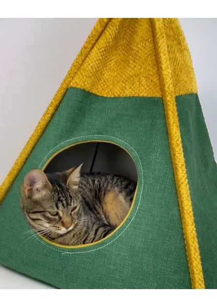 Tepee Seventeen Kedi Evi, Kedi Barınağı, Kedi Çadırı, Minderli Kedi Yatağı Standart