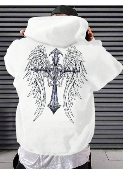 Erkek Beyaz Sırt Hac Baskılı Kapüşonlu Sweatshirt fiyatları