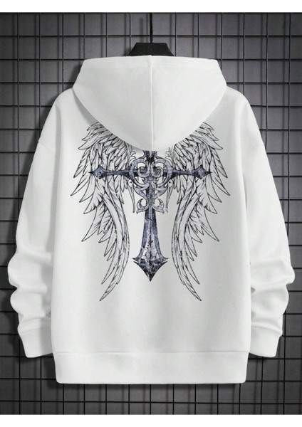 Erkek Beyaz Sırt Hac Baskılı Kapüşonlu Sweatshirt fırsatları