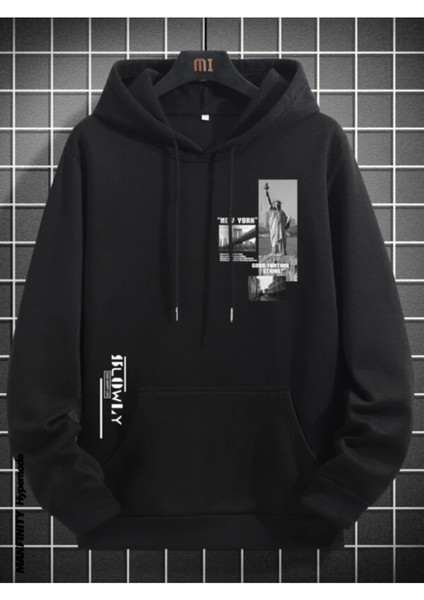 Erkek Siyah Slowly Baskı Kapüşonlu Sweatshirt modelleri