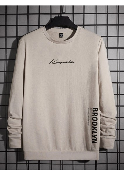 Erkek Bej Keymate Brooklyn Bisiklet Yaka Sweatshirt