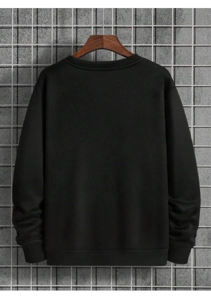 Erkek Siyah La Baskı Bisiklet Yaka Sweatshirt fiyatları