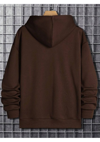 Erkek Kahverengi Y Logo Baskılı Kapüşonlu Sweatshirt