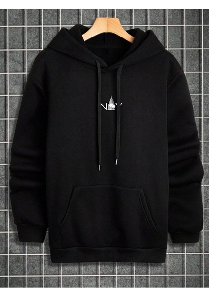 Erkek Siyah New York Baskılı Kapüşonlu Sweatshirt fiyatları