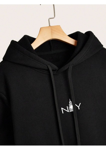 Erkek Siyah New York Baskılı Kapüşonlu Sweatshirt fırsatları