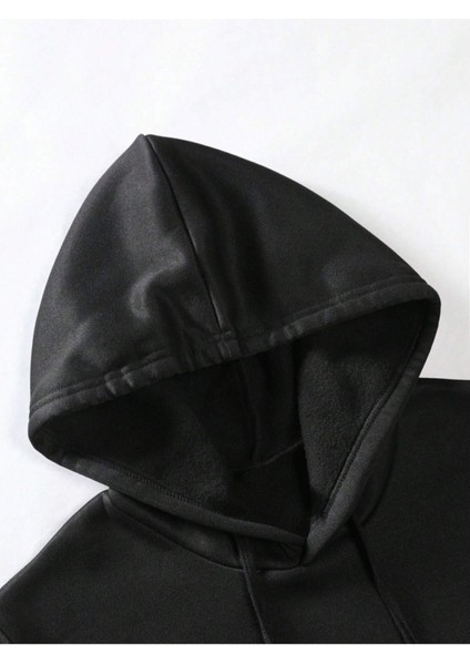 Erkek Siyah Be Yourself Baskılı Oversize Kapşonlu Sweatshirt