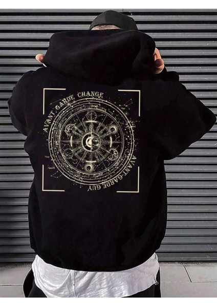 Erkek Siyah Avant Sırt Baskılı Oversize Kapşonlu Sweatshirt