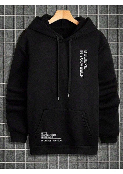 Erkek Believe Baskılı Oversize Kapşonlu Sweatshirt fiyatları