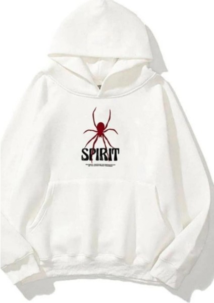 Kadın Beyaz Sprit Baskılı Oversize Kapşonlu Sweatshirt