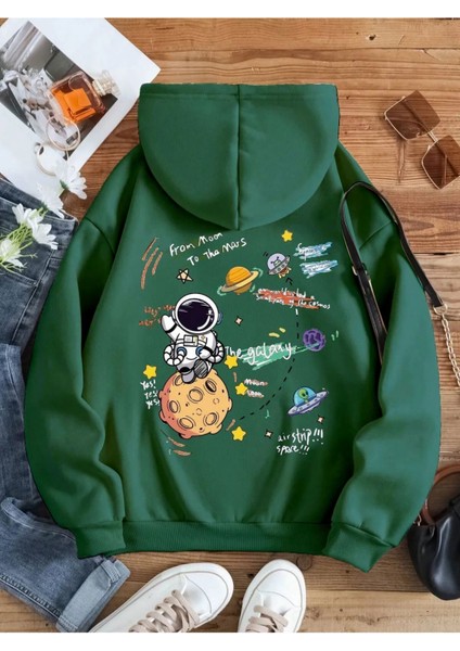 Kadın Galaxy Sırt Baskılı Oversize Sweatshirt