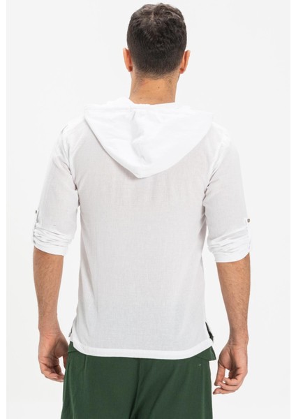 Şile Bezi Kapüşonlu Erkek Yazlık Sweatshirt Beyaz Byz