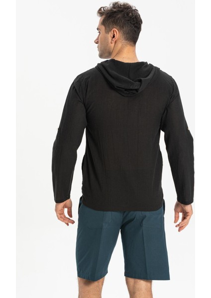 Şile Bezi Kapüşonlu Erkek Yazlık Sweatshirt Siyah Syh fiyatları