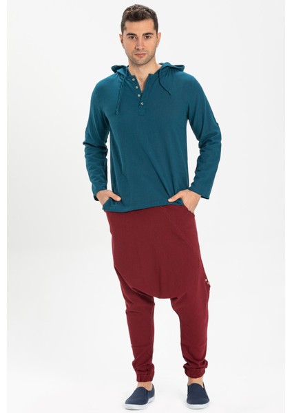Şile Bezi Kapüşonlu Erkek Yazlık Sweatshirt Petrol Ptrl