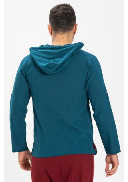 Şile Bezi Kapüşonlu Erkek Yazlık Sweatshirt Petrol Ptrl