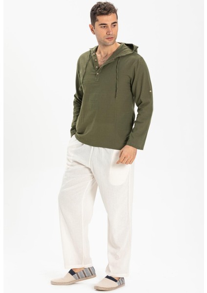 Şile Bezi Kapüşonlu Erkek Yazlık Sweatshirt Haki Hk