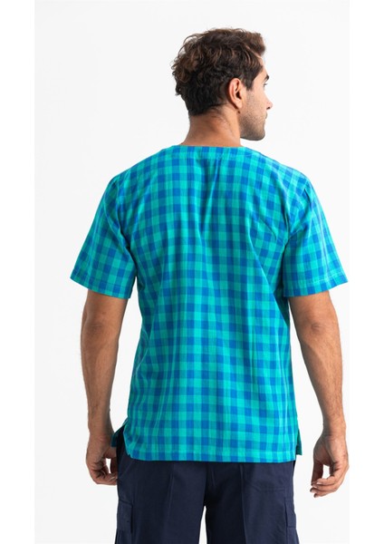 Kısa Kol Şile Bezi Bisiklet Yaka Erkek T-Shirt Mint Kareli