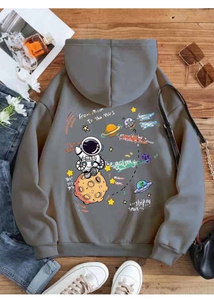 Kadın Galaxy Sırt Baskılı Oversize Sweatshirt