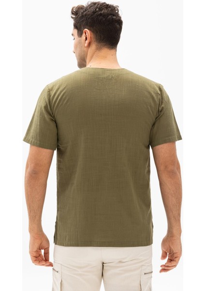 Kısa Kol Şile Bezi Bisiklet Yaka Erkek T-Shirt Haki