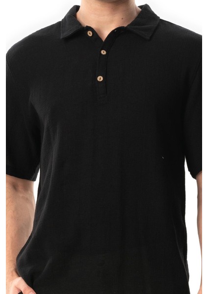 Violet Kısa Kol Foça Düğmeli Erkek Yazlık Tshirt Siyah Syh modelleri