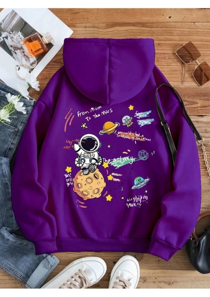 Kadın Galaxy Sırt Baskılı Oversize Sweatshirt