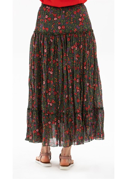 Buse Vual Uzun Yazlık Etek Tomurcuk Desen Yeşil 6170 modelleri