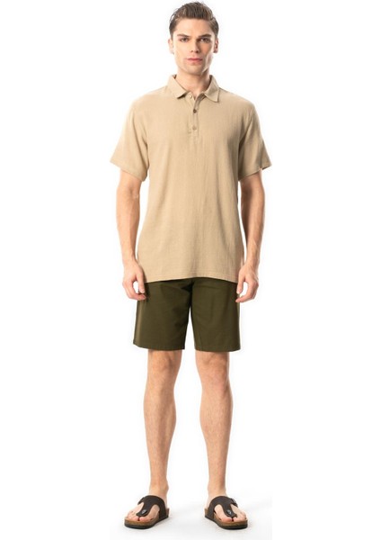 Violet Kısa Kol Foça Düğmeli Erkek Yazlık Tshirt Vizon Vzn