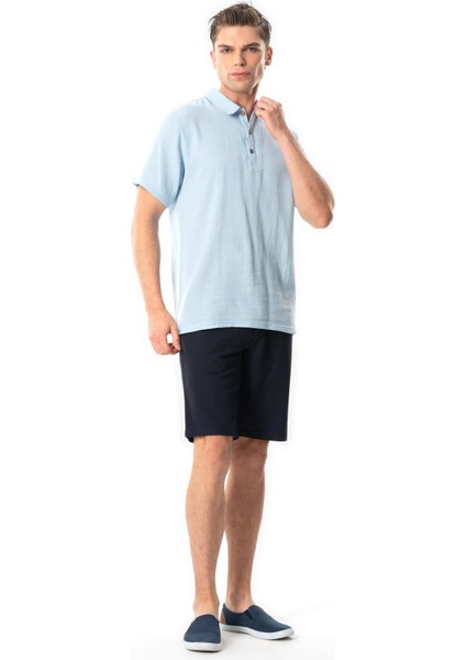 Violet Kısa Kol Foça Düğmeli Erkek Yazlık Tshirt Buz Mavi Bmv indirimleri