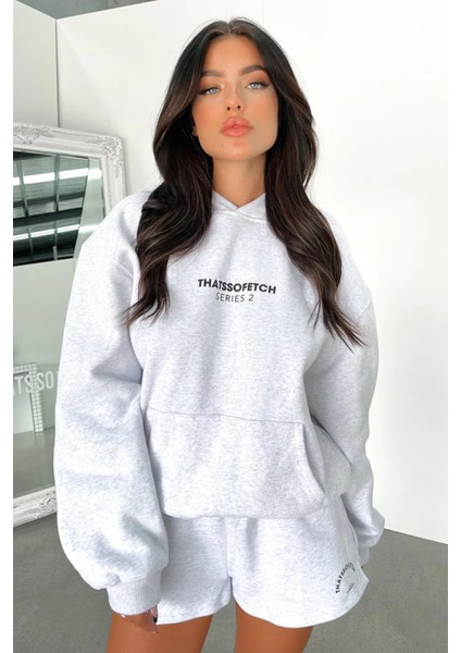 Kadın Thatssofetch Baskılı Oversize Kapşonlu Sweatshirt