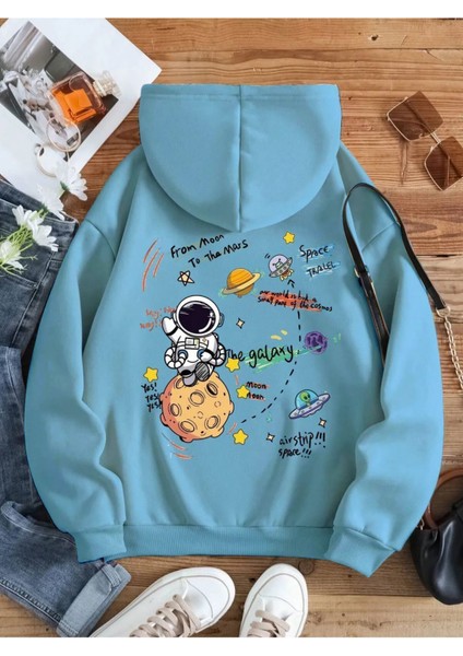 Kadın Galaxy Sırt Baskılı Oversize Sweatshirt