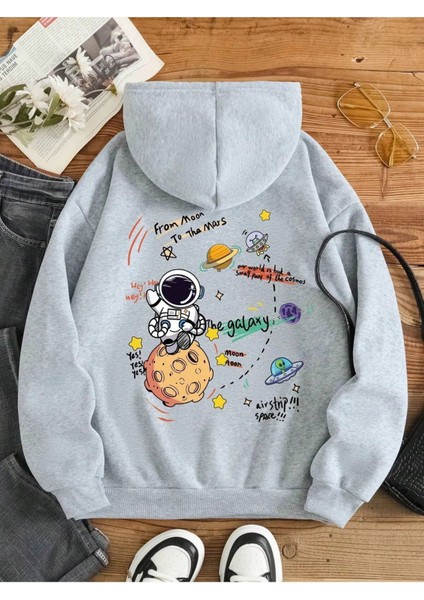 Kadın Galaxy Sırt Baskılı Oversize Sweatshirt