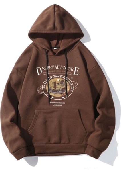 Kadın Kahverengi Desert Baskılı Kapüşonlu Sweatshirt