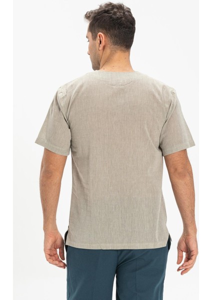Kısa Kol Şile Bezi Bisiklet Yaka Erkek T-Shirt Taş