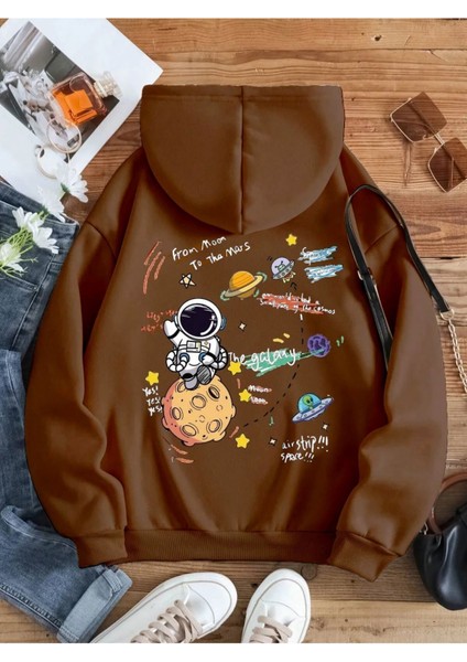 Kadın Galaxy Sırt Baskılı Oversize Sweatshirt