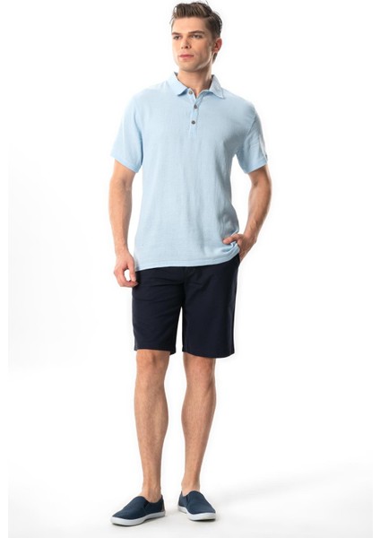 Violet Kısa Kol Foça Düğmeli Erkek Yazlık Tshirt Buz Mavi Bmv