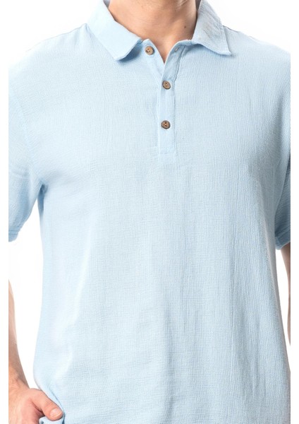 Violet Kısa Kol Foça Düğmeli Erkek Yazlık Tshirt Buz Mavi Bmv modelleri