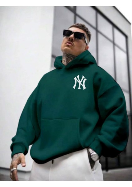 Erkek Ön Arka Ny Baskılı Kapüşonlu Sweatshirt fiyatları