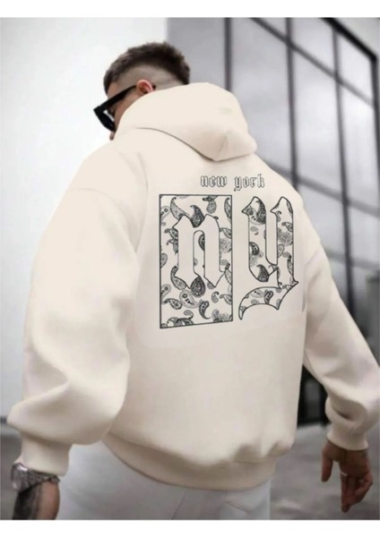 Erkek Sırt Ny Baskılı Kapüşonlu Sweatshirt