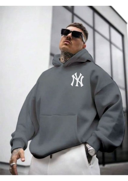 Erkek Ön Arka Ny Baskılı Kapüşonlu Sweatshirt fiyatları