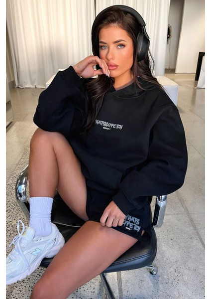 Kadın Thatssofetch Baskılı Oversize Kapşonlu Sweatshirt fırsatları