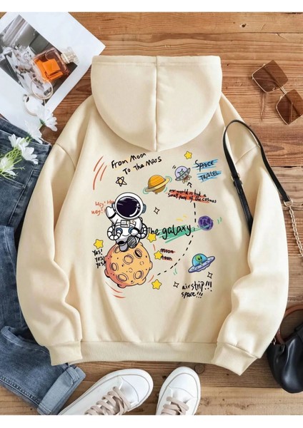 Kadın Galaxy Sırt Baskılı Oversize Sweatshirt