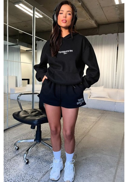 Kadın Thatssofetch Baskılı Oversize Kapşonlu Sweatshirt