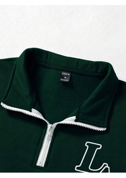 Unisex Yeşil Los Angeles Baskılı Oversize Parçalı Polo Yaka Fermuarlı Sweatshirt fiyatları