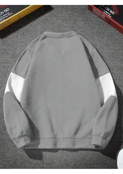 Unisex Duman Gri Los Angeles Baskılı Oversize Parçalı Polo Yaka Fermuarlı Sweatshirt fiyatları