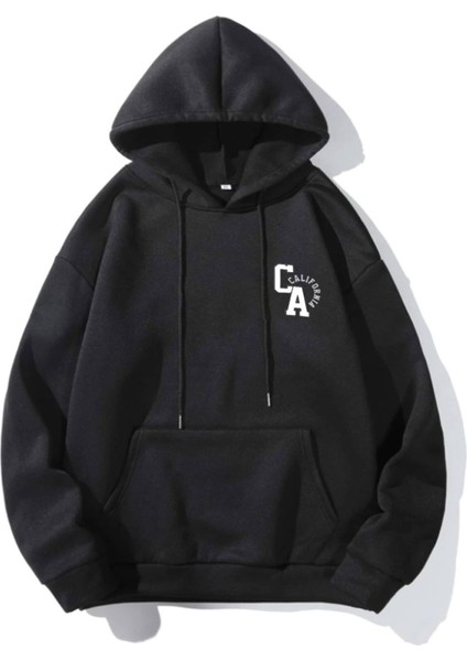 Unisex California Baskılı Oversize Kapşonlu Sweatshirt
