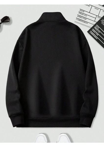 Unisex Dik Yaka Yarım Fermuarlı Oversize Sweatshirt